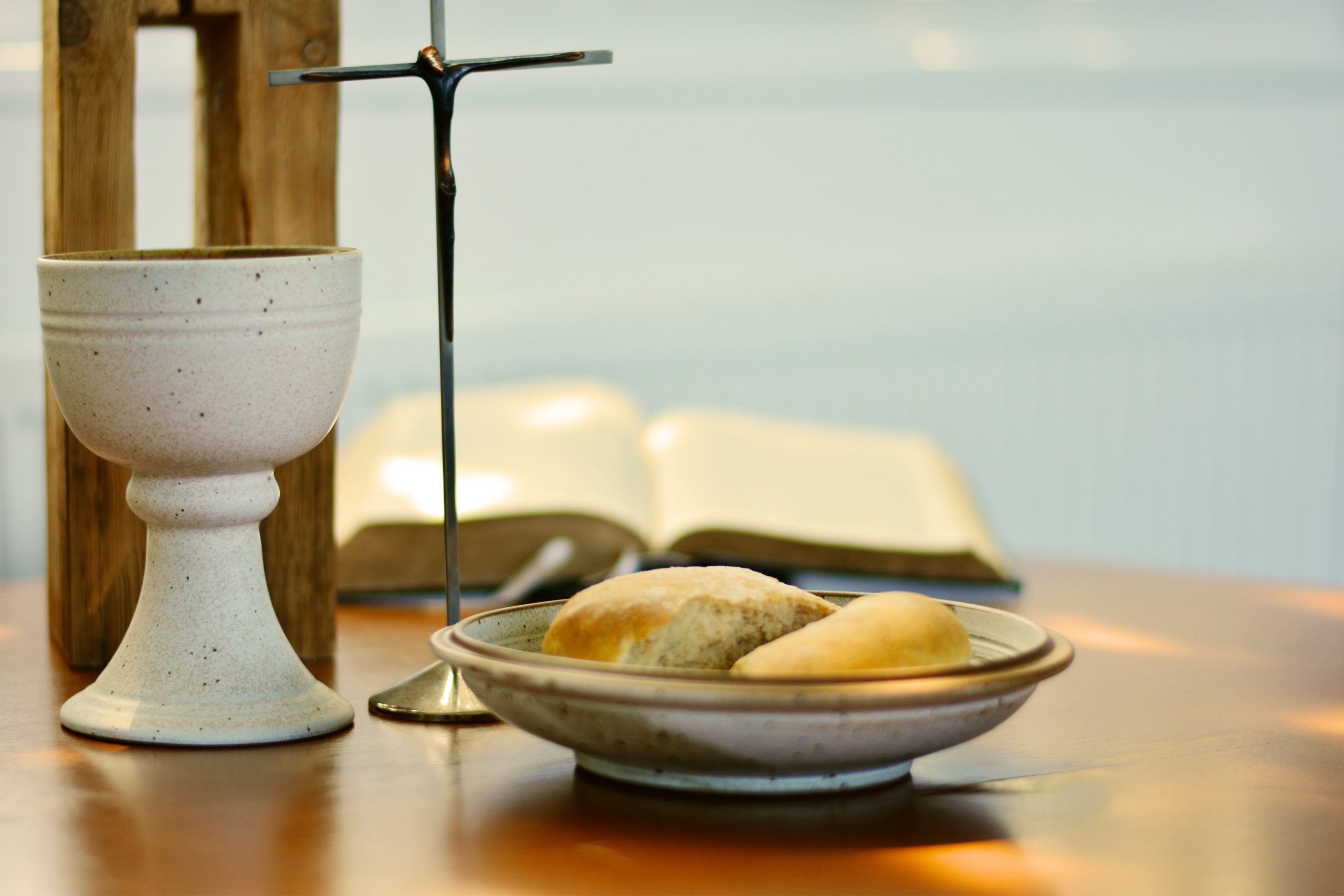 Bread and wine prepared for communion