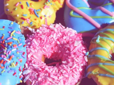 pink yellow and blue floral doughnut