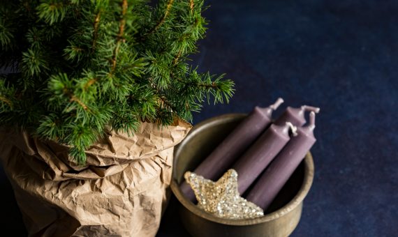 four purple taper candles